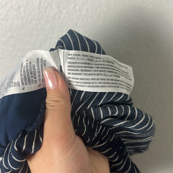 Abercrombie & Fitch Navy and White Strapless Pinstripe Jumpsuit - Picture 9 of 10